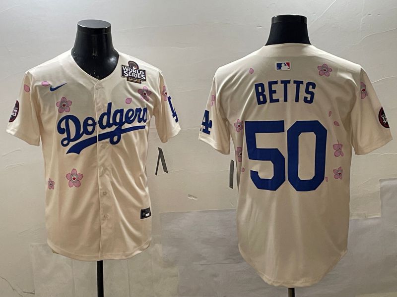 Men Los Angeles Dodgers 50 Betts Cream Sakura Edition 2025 Nike MLB Jersey style 7